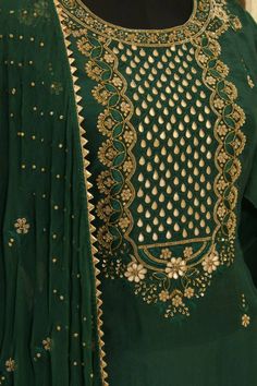 Item Overview ATHARVA Hand Embroidery Salwar Kameez/Bottle Green Chanderi Silk/Gota Patti Chiffon Chinon Dupatta/Custom Stitch Unstitch/Churridar/Anarkali Dno. CH1712A Fabric: * Shirt - Chanderi Silk- Hand Embroidered Neck 2.5 Mts - Beautiful Hand Embroidery * Dupatta: Chiffon Chinnon Dupatta- All over Exclusive Gota Patti Embroidery - 2.5 Mts- Latkans Tassels * Bottom Santoon Silk 2.5 Mts. Excusive Hand Embroidered Party Wear Punjabi Suit. Customization: * Fabrics Customization: Designs Can be Bottle Green Suit, Mexican Embroidery Designs, Patiala Salwar Kameez, Embroidery Dupatta, Indian Kurti, Yellow Suit, Mexican Embroidery, Embroidered Pants, Patiala Salwar