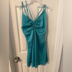 Never Worn Satin Material Ties In Back, Zips On Side Teal Blue Dress, Midwest Princess, Chappell Roan, Teal Dress, Icy Blue, Satin Material, Blue Teal, Fancy Dresses, Blue Dress