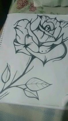 a drawing of a rose on a sheet of paper