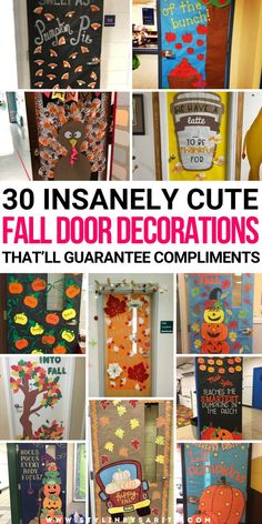 an assortment of door decorations for fall and halloween