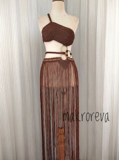 > Custom design , 🌿 Fast shipping  🌿If there is a special color you want, please contact by message > Shiny material > Adds elegance on your swimsuits or evening dresses Brown Fitted Hippie Dress, Brown Bohemian Party Dress, Fitted Brown Dress For Festival, Fitted Brown Dresses For Festivals, Macrame Clothes, Macrame Dress, Fringe Dress, Brown Dress, Festival Dress