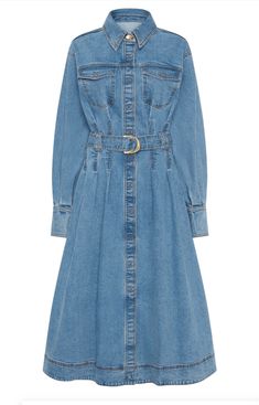 Aradia Denim Midi Dress - Frock Shop Denim 2024, African Fabric Dress, Chanel Dress, Denim Midi Dress, Stylish Work Outfits, Spring Tops, Gold Accent, New Arrival Dress, Top Women