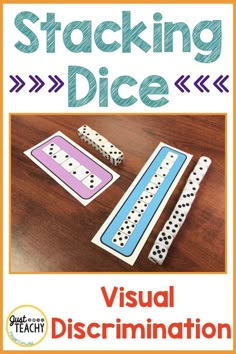 stacking dice game for visual dissection with the words stacking dice on it