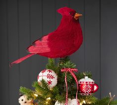 Cardinal Christmas Tree, Cardinal Tree, Pottery Barn Christmas, Cardinal Christmas, Fur Tree, Christmas Tree Topper, Red Bird, Cardinal Birds, Bird Tree