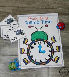 the busy bug telling time book is on display