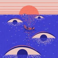 an image of two eyes floating in the ocean with boats on it's sides