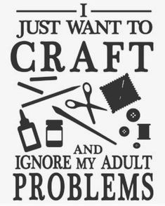 the words i just want to craft and ignore my adult problems are written in black