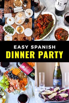 easy spanish dinner party with wine and food