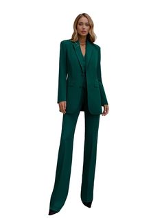 Three-piece pantsuit for women: straight leg pants with high rise, buttoned vest and lined blazer Please note suit measurements  Pants length inseam is 36 inches or 91 cm Sleeve length 24 inches or 61 cm Our Women's Blazer Trouser Suit for office, business meetings, formal events and special occasions. Always trendy, classic and o good looking DETAILS -  straight leg pants -  high rise -  blazer is buttoned -  lined -  side pockets -  relaxed fit -  single breasted -  buttoned vest MATERIAL Prem Green Pant Suit Women, Emerald Green Suit For Women, Emerald Green Pantsuit, Tailored Suit Women, Three Piece Suit Women's, Green Pantsuit, Dark Green Suit, Pantsuit For Women, Formal Pant Suits