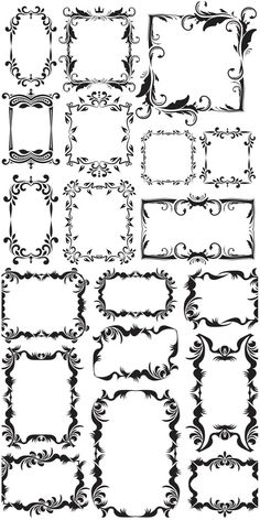 vintage ornaments and frames for photoshopped in black on white, each with an ornate design