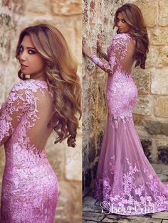 Pink Mermaid See Through Backless Lace Prom Dresses Long Sleeve Formal Dresses APD1626-SheerGirl Dresses Long Sleeve Formal, Long Sleeve Formal Dresses, Formal Evening Dresses Long, Prom Dresses Long Sleeve, Gaun Koktail, Lace Prom Dresses, Prom Dresses Long Lace, Pink Mermaid, Long Sleeve Dress Formal