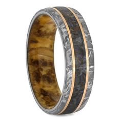 men's wedding band with wood and silver inlay