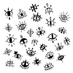 an image of different types of eyes and their meanings in black ink on white paper