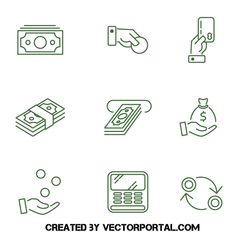 hand holding money and other items that can be used to create an icon or logo