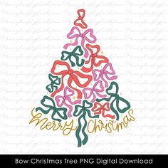 a christmas tree with bows on it and the words bow christmas tree png digital