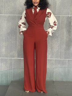 Come to Stylewe to buy Jumpsuits at a discounted price, SPU: 1LJU9C1527, Color: Coral, Material:Polyester, Theme:Summer. Corporate Jumpsuit, Pocket Stitching, Collar Jumpsuit, Stylish Work Attire, Classy Work Outfits, Stylish Work Outfits, Sleeveless Jumpsuits, Professional Outfits, Classy Women