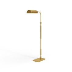 a gold floor lamp on a white background with the light turned off and it's dimmer