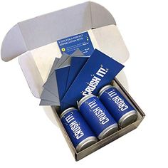 an open box with four cans of energy drink in it and the lid opened to reveal its contents