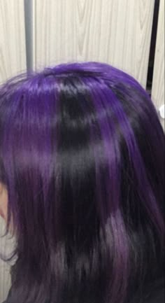 Tips Dyed Hair For Brunettes, Black And Purple Hair Dye Ideas, Purple Stripes In Brown Hair, Black Hair And Purple Highlights, Black Purple Highlights, Dark Purple Streaks In Black Hair, Purple Chunks In Hair, Purple And Light Purple Hair, Dark Purple Hair Dye Ideas