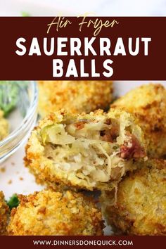 fried sauerkraut balls on a plate with broccoli