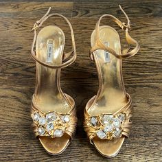 Leather Rhinestone Jeweled Front Multi Strapped Adjustable Buckle At Ankle Miu Miu Shoes, Gold Sandals, Miu Miu, Shoes Women Heels, Shoes Heels, Buckle, Women Shoes, Sandals, Heels