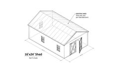 a drawing of a house with measurements for the roof and side walls, including two windows