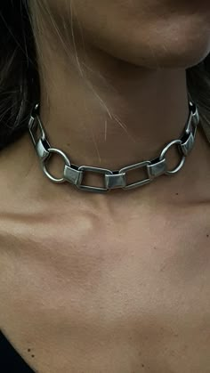 "♦ A choker necklace made of rectangular links and hoops, the choker is beautiful and gives a rockist look in a contemporary line. made from brass plated silver in very high quality. SIZE Length: 11.8\" (30cm) up to 15.8\"(40cm) width chain:0.78\" (2cm) up 0.86\" (2.2cm) You can see another model of a choker in the next link: https://etsy.me/2OoCzSq ♦ This piece of jewelry is perfect as a gift for yourself, for the wedding day, Valentine's day or a birthday. If you're interested in sending a gif Modern Metal Choker With Chunky Chain, Modern Metal Chain Choker, Metal Link Choker With Chunky Chain, Metal Link Choker, Edgy Metal Chain Link Choker, Trendy Chunky Metal Choker, Gold Coin Choker, Rocker Jewelry, Chunky Silver Jewellery