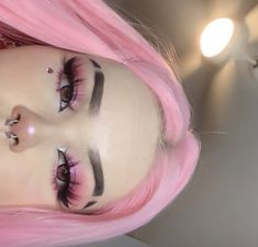 Pink Emo Makeup Looks, Pink Alt Makeup Looks, Alt Pink Makeup, Pink Egirl Make Up, Pink Emo Makeup, My Melody Makeup Look, Pink Egirl Makeup, Pink Grunge Makeup, Cute Pink Makeup Looks