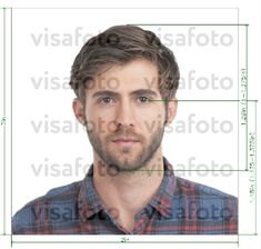 a man's face is shown in front of a white background with the measurements for his head