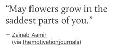 a quote from zainab amir about flowers growing in the saddest parts of you