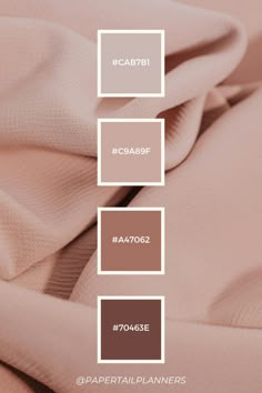 the color scheme for fabric swatches is shown in shades of pink, brown and white