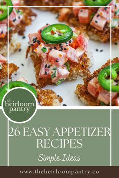 some appetizers that are ready to be eaten on the table for dinner or party