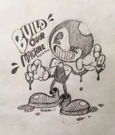 a drawing of a cartoon character with words on it