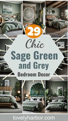 bedroom decor with sage green and grey colors