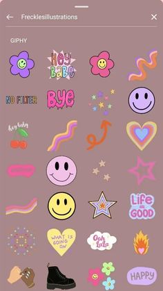 the stickers are all different colors and shapes