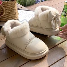 Bow Knot Short Ankle Snow Boots Women Winter Plush And Thick Insulation Waterproof PU Cotton Plush Butterfly, Snow Boots Winter, Warm Snow Boots, Butterfly Knot, Boots Winter, Snow Boots, Ankle Boots, Color White, Slippers