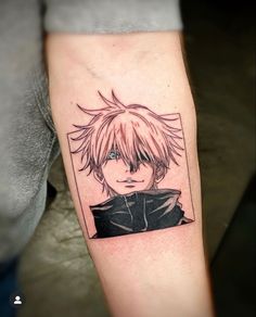 a man's arm with an anime character tattoo on the left side of his arm