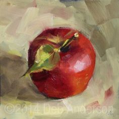 a painting of an apple on a table