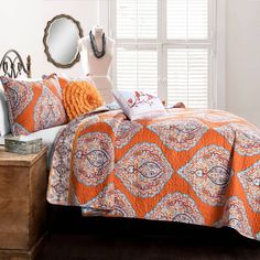 5pc Full/queen Harley Quilt Set Tangerine - Lush Décor : Target Orange And Navy Bedroom, Round Decorative Pillows, Navy Bedroom, Boho Bedding Sets, Cozy Bedding Sets, Dec Pillows, Sham Bedding, Queen Size Quilt