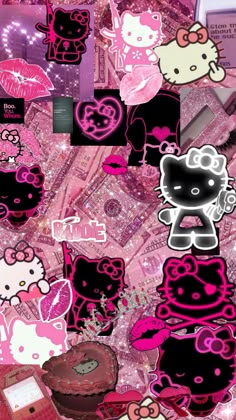 pink hello kitty wallpaper with many different items