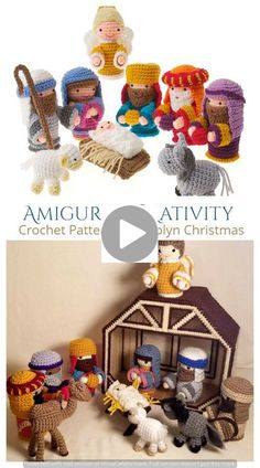 crocheted nativity pattern for amigurt and other christmas decorations with text overlay