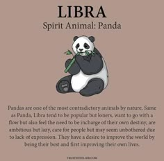 a panda bear holding a bamboo stick with the caption libra spirit animal panda