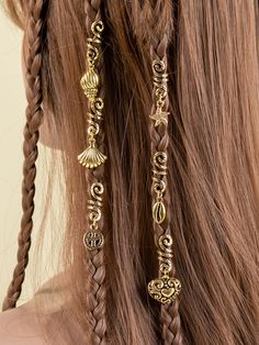 Bronze  Collar  Zinc Alloy  Hair Ring Embellished   Women Accessories Estilo Hippie, Hair Rings, Estilo Boho, Aesthetic Hair, Pretty Hairstyles, Hair Jewelry, Hair Looks, Hair Goals, Hair Inspo