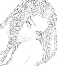 a drawing of a woman with braids on her head