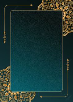 a blue and gold background with an ornate frame