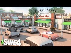 an animated image of cars driving down the street in front of a small business building