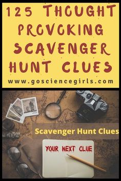 a poster with the words scavenger hunt clues on it