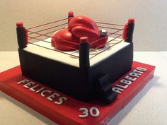 a cake shaped like a boxing ring with the number 30 on it