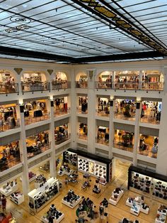 an overhead view of a shopping mall filled with people