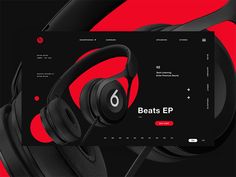 the beats ep headphones are on display in front of a red and black background